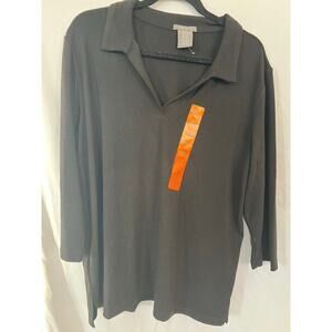 Women's Matty M, Johnny Collar Shirt, Black, NWT, XXL